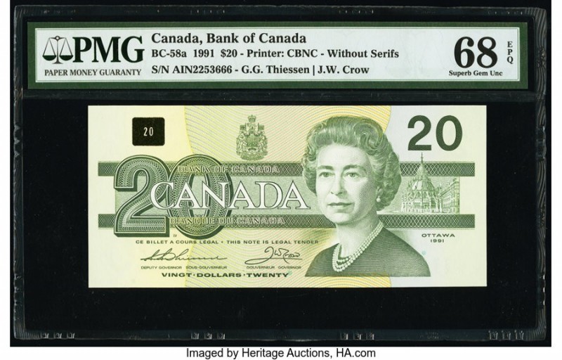 Canada Bank of Canada $20 1991 Pick 97a BC-58a PMG Superb Gem Unc 68 EPQ. 

HID0...