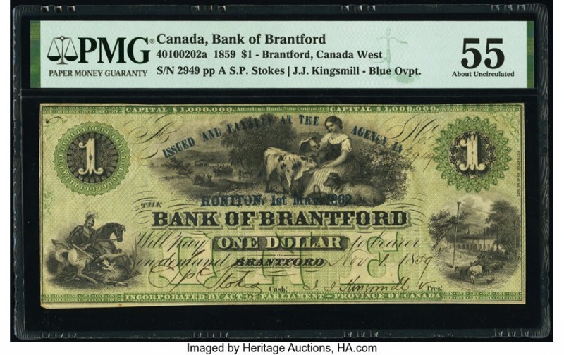 Canada Brantford, CW- Bank of Brantford $1 1.11.1859 Pick S1569d Ch.# 40-10-02-0...