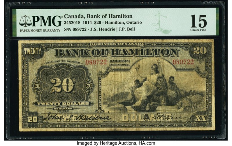Canada Hamilton, ON- Bank of Hamilton $20 1.6.1914 Pick S463a Ch.# 345-20-18 PMG...