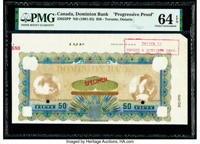 Canada Toronto, ON- Dominion Bank $50 2.7.1901 Ch.# 220-22PP Progressive Proof P...