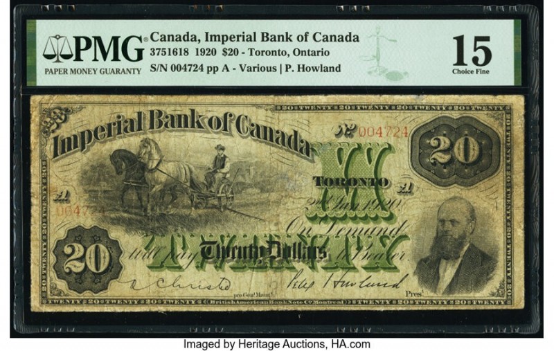 Canada Toronto, ON- Imperial Bank of Canada $20 2.1.1920 Pick S1139b Ch.# 375-16...