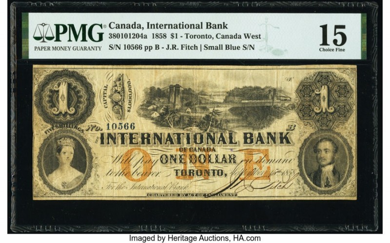 Canada Toronto, CW- International Bank of Canada $1 15.9.1858 Pick S1822k Ch.# 3...