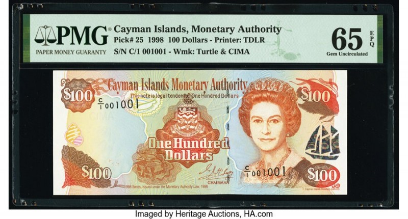 Super Binary Serial Number Cayman Islands Monetary Authority 100 Dollars 1998 Pi...