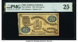 Chile Emision Colectiva 20 Centavos 9.1879 Pick UNL PMG Very Fine 25. Previously mounted.

HID09801242017

© 2020 Heritage Auctions | All Rights Reser...