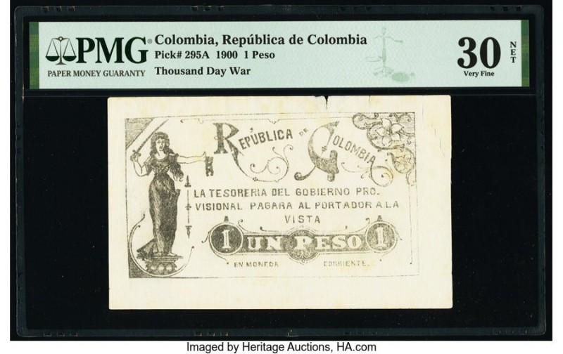 Colombia Republica de Colombia 1 Peso 1900 Pick 295A PMG Very Fine 30 Net. Corne...