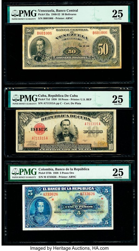 Colombia Banco de la Republica 5 Pesos Oro 1.1.1928 Pick 373b PMG Very Fine 25; ...