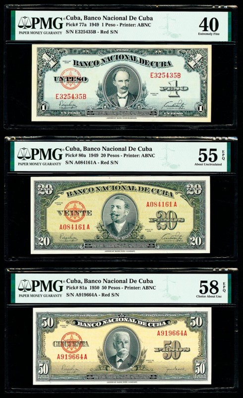 Cuba Banco Nacional de Cuba 1; 20; 50 (2); 100 Pesos; 1 Dollar (1949-1959) Pick ...
