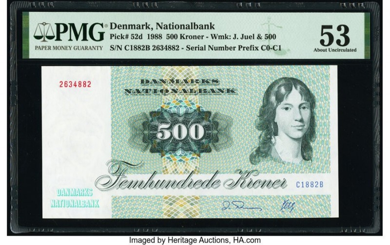 Denmark National Bank 500 Kroner 1988 Pick 52d PMG About Uncirculated 53. 

HID0...