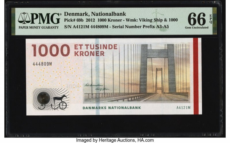 Denmark National Bank 1000 Kroner 2012 Pick 69b PMG Gem Uncirculated 66 EPQ. 

H...