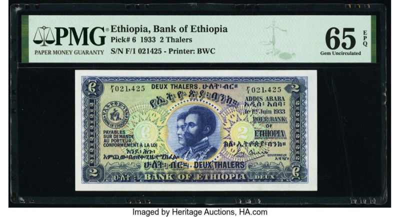 Ethiopia Bank of Ethiopia 2 Thalers 1.6.1933 Pick 6 PMG Gem Uncirculated 65 EPQ....