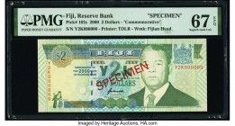 Fiji Reserve Bank of Fiji 2 Dollars 2000 Pick 102s Commemorative Specimen PMG Superb Gem Unc 67 EPQ. Red Specimen overprints.

HID09801242017

© 2020 ...