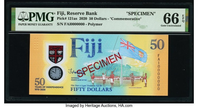 Fiji Reserve Bank of Fiji 50 Dollars 2020 Pick 121as Commemorative Specimen PMG ...