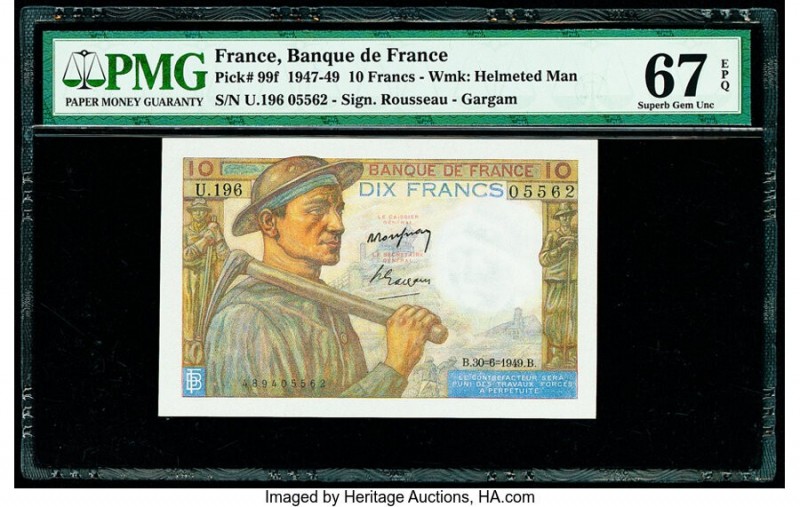 France Banque de France 10 Francs 30.6.1949 Pick 99f PMG Superb Gem Unc 67 EPQ. ...