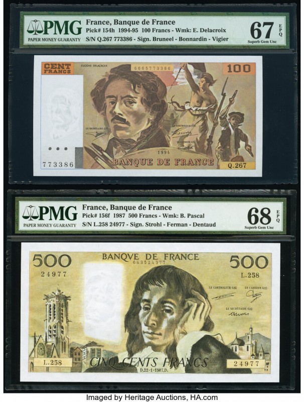 France Banque de France 100; 500 Francs 1994; 1987 Pick 154h; 156f Two Examples ...