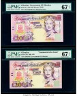 Gibraltar Government of Gibraltar 20 Pounds 1.7.1995; 1.12.2006 Pick 27; 33a Two Examples PMG Superb Gem Unc 67 EPQ (2). One commemorative example.

H...