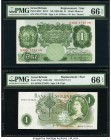 Great Britain Bank of England 1 Pound ND (1955-60); ND (1970-77) Pick 369c*; 374g* Two Replacement Examples PMG Gem Uncirculated 66 EPQ (2). 

HID0980...