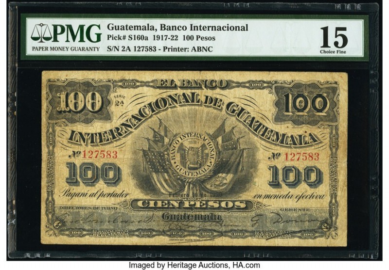 Guatemala Banco Internacional De Guatemala 100 Pesos 1917-22 Pick S160a PMG Choi...
