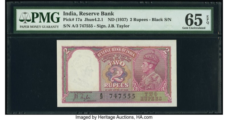 India Reserve Bank of India 2 Rupees ND (1937) Pick 17a Jhun4.2.1 PMG Gem Uncirc...