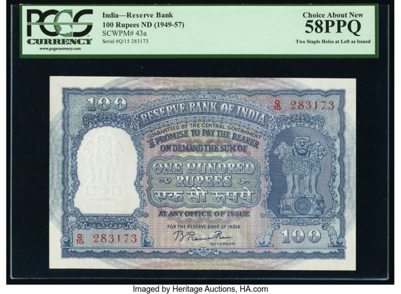 India Reserve Bank of India 100 Rupees ND (1949-57) Pick 43a Jhun6.7.3.1 PCGS Ch...