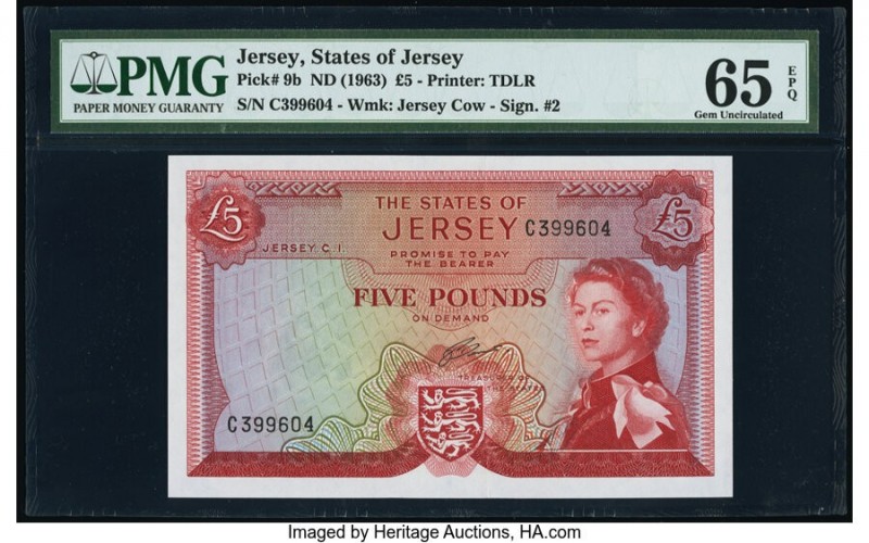 Jersey States of Jersey 5 Pounds ND (1963) Pick 9b PMG Gem Uncirculated 65 EPQ. ...