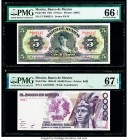 Mexico Banco de Mexico 1; 5; 50,000; 100,000 Pesos 22.7.1970; 25.1.1961; 12.5.1986; 1988 Pick 59l; 60f; 93a; 94a Four Examples PMG Gem Uncirculated 66...