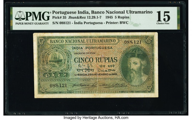 Portuguese India Banco Nacional Ultramarino 5 Rupias 29.11.1945 Pick 35 Jhunjhun...