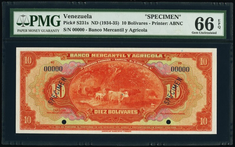 Venezuela Banco Mercantil y Agrícola 10 Bolívares ND (1934-35) Pick S231s Specim...