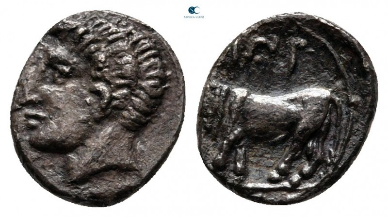 Sicily. Panormos as Ziz circa 405-380 BC. 
Litra AR

10 mm, 0,63 g

Male he...