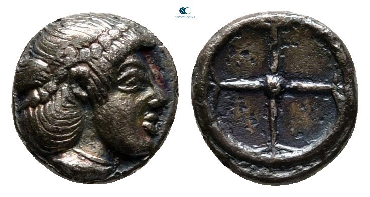 Sicily. Syracuse circa 478-466 BC. 
Litra AR

8 mm, 0,57 g

Head of Arethus...