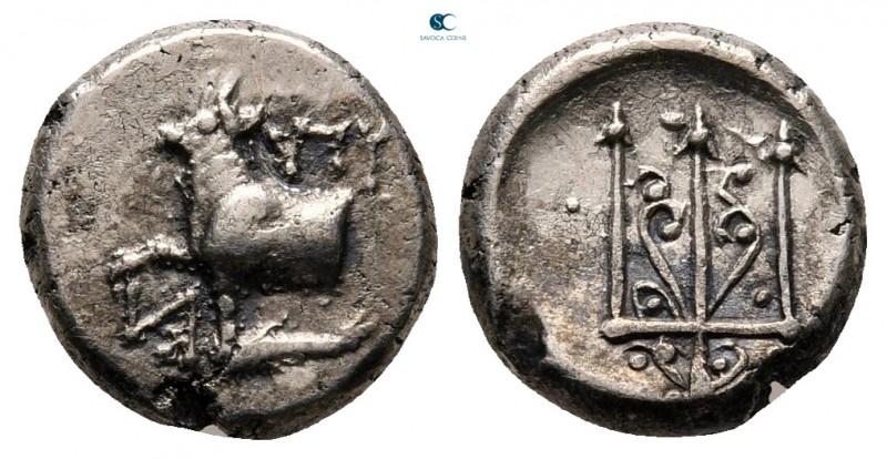 Thrace. Byzantion circa 387-340 BC. 
Hemidrachm AR

11 mm, 1,72 g

YΠY (YΠ ...