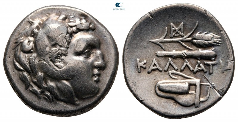 Moesia. Kallatis circa 300-200 BC. 
Drachm AR

19 mm, 4,54 g

Head of Herak...