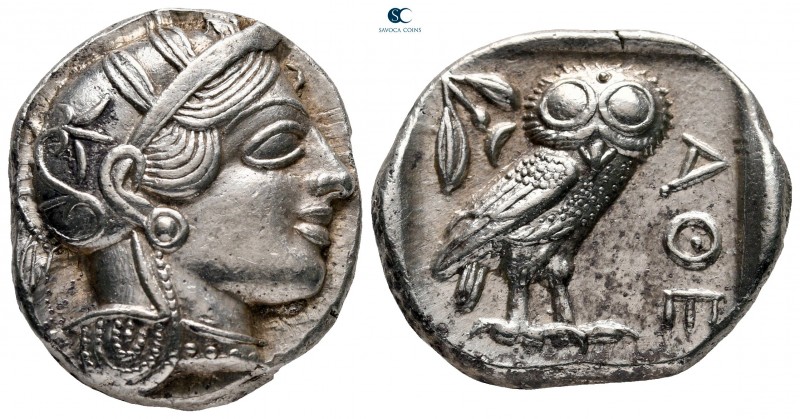 Attica. Athens circa 454-404 BC. 
Tetradrachm AR

26 mm, 17,17 g

Head of A...