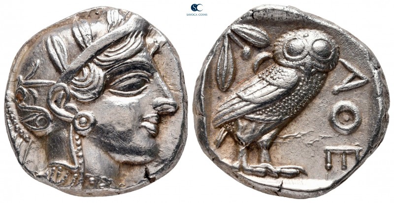 Attica. Athens circa 454-404 BC. 
Tetradrachm AR

25 mm, 17,19 g

Head of A...