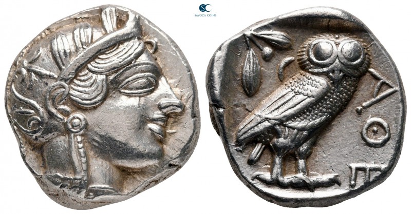 Attica. Athens circa 454-404 BC. 
Tetradrachm AR

25 mm, 17,18 g

Head of A...
