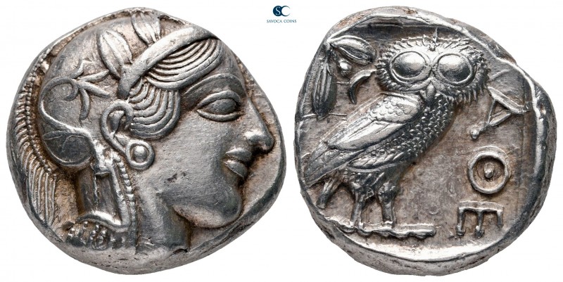 Attica. Athens circa 454-404 BC. 
Tetradrachm AR

24 mm, 17,16 g

Head of A...
