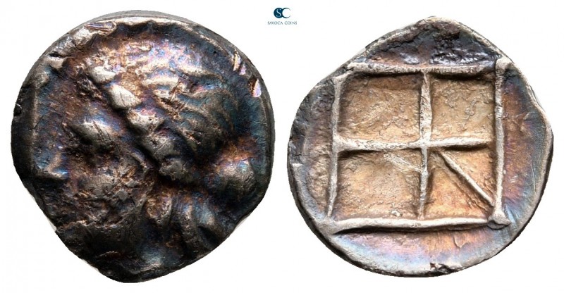 Crete. Kydonia circa 320-270 BC. 
Diobol AR

14 mm, 1,58 g

Head of maenad ...