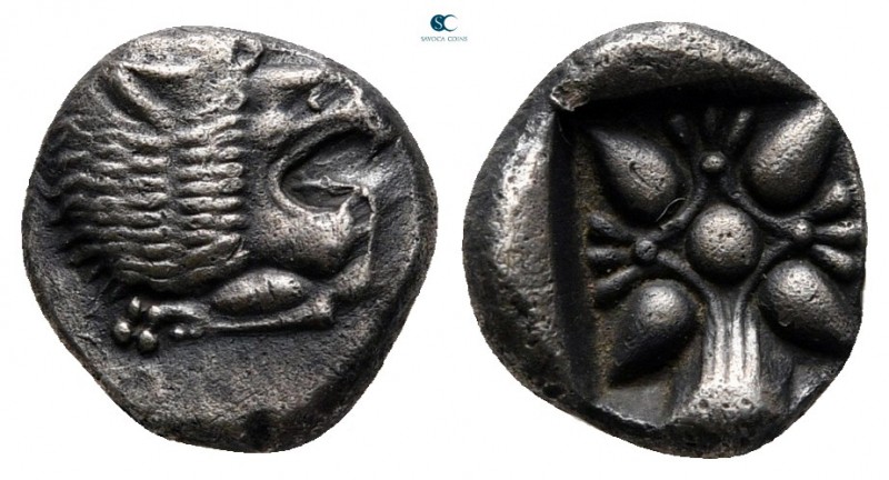 Ionia. Miletos circa 525-475 BC. 
Diobol AR

10 mm, 1,15 g

Forepart of a l...
