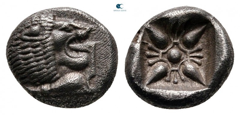 Ionia. Miletos circa 521-478 BC. 
Diobol AR

10 mm, 1,09 g

Forepart of a l...