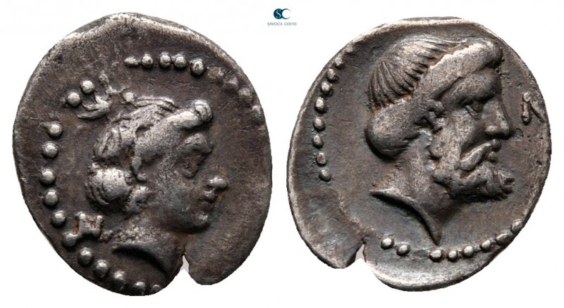 Cilicia. Nagidos circa 420-380 BC. 
Obol AR

13 mm, 0,70 g

Head of Aphrodi...