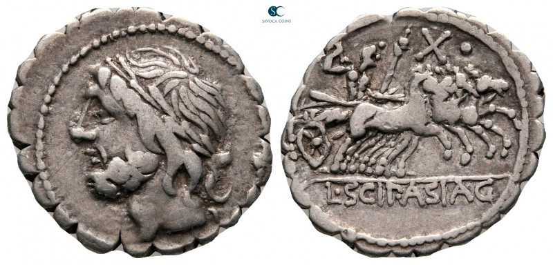 L. Cornelius Scipio Asiaticus 106 BC. Rome
Serrate Denarius AR

20 mm, 3,87 g...