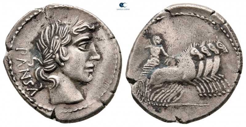 C. Vibius C.f. Pansa 90 BC. Rome
Denarius AR

20 mm, 3,46 g

Laureate head ...
