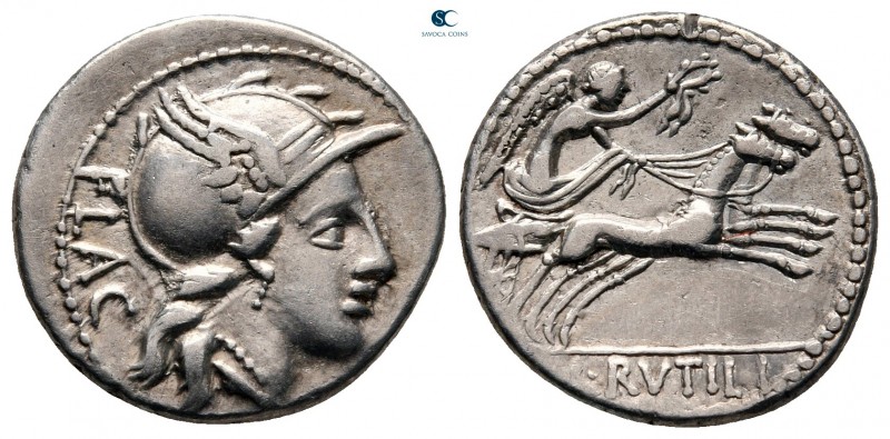 L. Rutilius Flaccus 77 BC. Rome
Denarius AR

19 mm, 3,82 g

Helmeted head o...