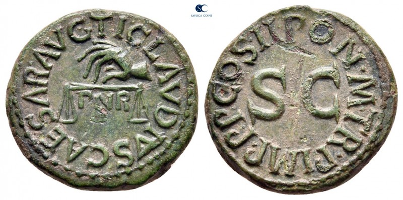 Claudius AD 41-54. Rome
Quadrans Æ

19 mm, 3,60 g

TI CLAVDIVS CAESAR AVG/ ...