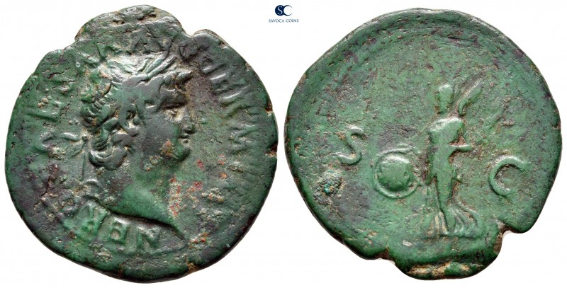 Nero AD 54-68. Rome
As Æ

31 mm, 12,28 g

NERO CAESAR AVG GERM IMP, laureat...