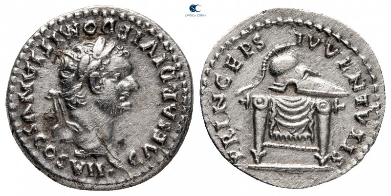 Domitian as Caesar AD 69-81. Struck under Titus, AD 80-81. Rome
Denarius AR

...