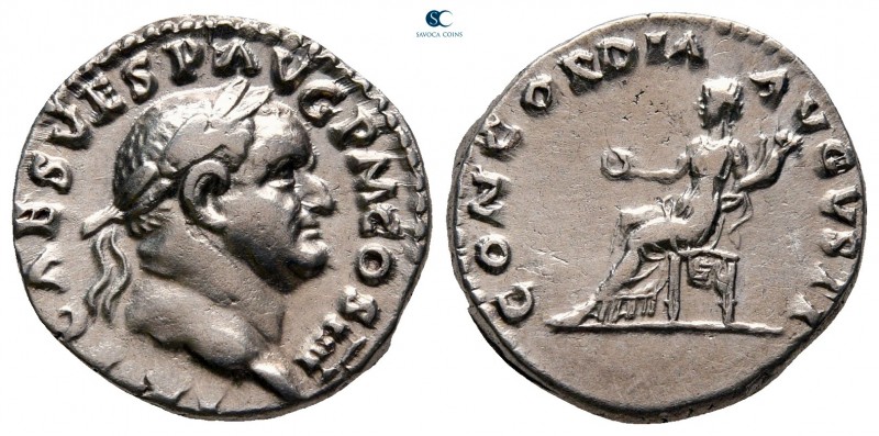 Vespasian AD 69-79. Rome
Denarius AR

18 mm, 3,28 g

[IMP] CAES VESP AVG P ...