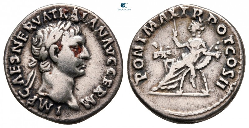 Trajan AD 98-117. Rome
Denarius AR

18 mm, 3,19 g

IMP CAES NERVA TRAIAN AV...