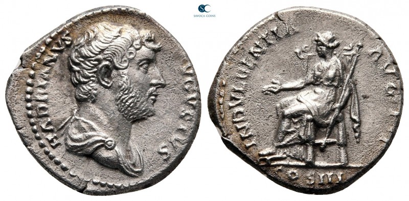 Hadrian AD 117-138. Rome
Denarius AR

18 mm, 3,11 g

HADRIANVS AVGVSTVS, Bu...