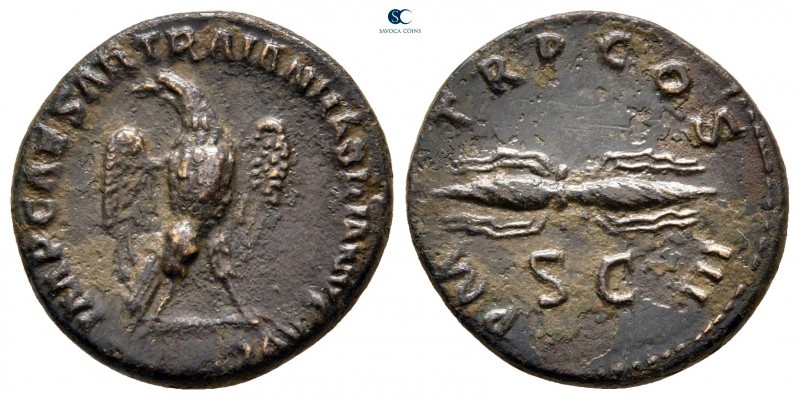 Hadrian AD 117-138. Rome
Semis Æ

18 mm, 3,10 g

IMP CAESAR TRAIAN HADRIANV...