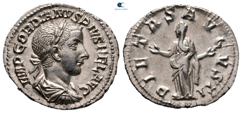 Gordian III AD 238-244. Rome
Denarius AR

20 mm, 3,05 g

IMP GORDIANVS PIVS...